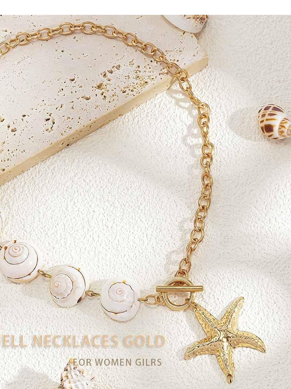 Anthropologie Gold Starfish and White Shell Toggle Necklace - Picture 4 of 4